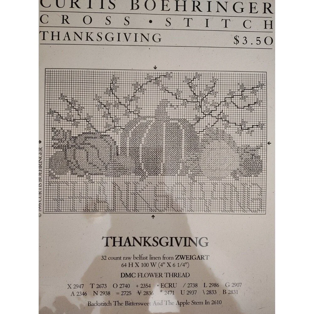 Curtis Boehringer THANKSGIVING Cross Stitch Pattern Leaflet Autumn Fall Pumpkin